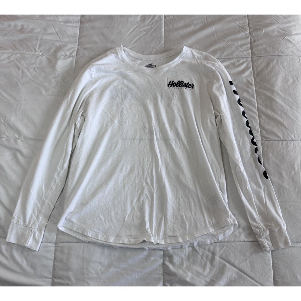 Hollister T-Shirt White Size Small Long Sleeve Crew Neck Cotton Regular Fit EUC